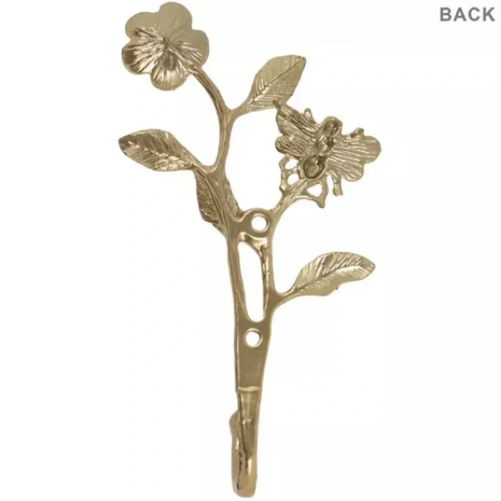 (2) Gold Flower & Bee Metal Wall Hook
